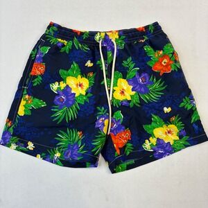 Polo Ralph Lauren Swim Trunks Mens Medium Navy Blue Tropical Floral Board Shorts